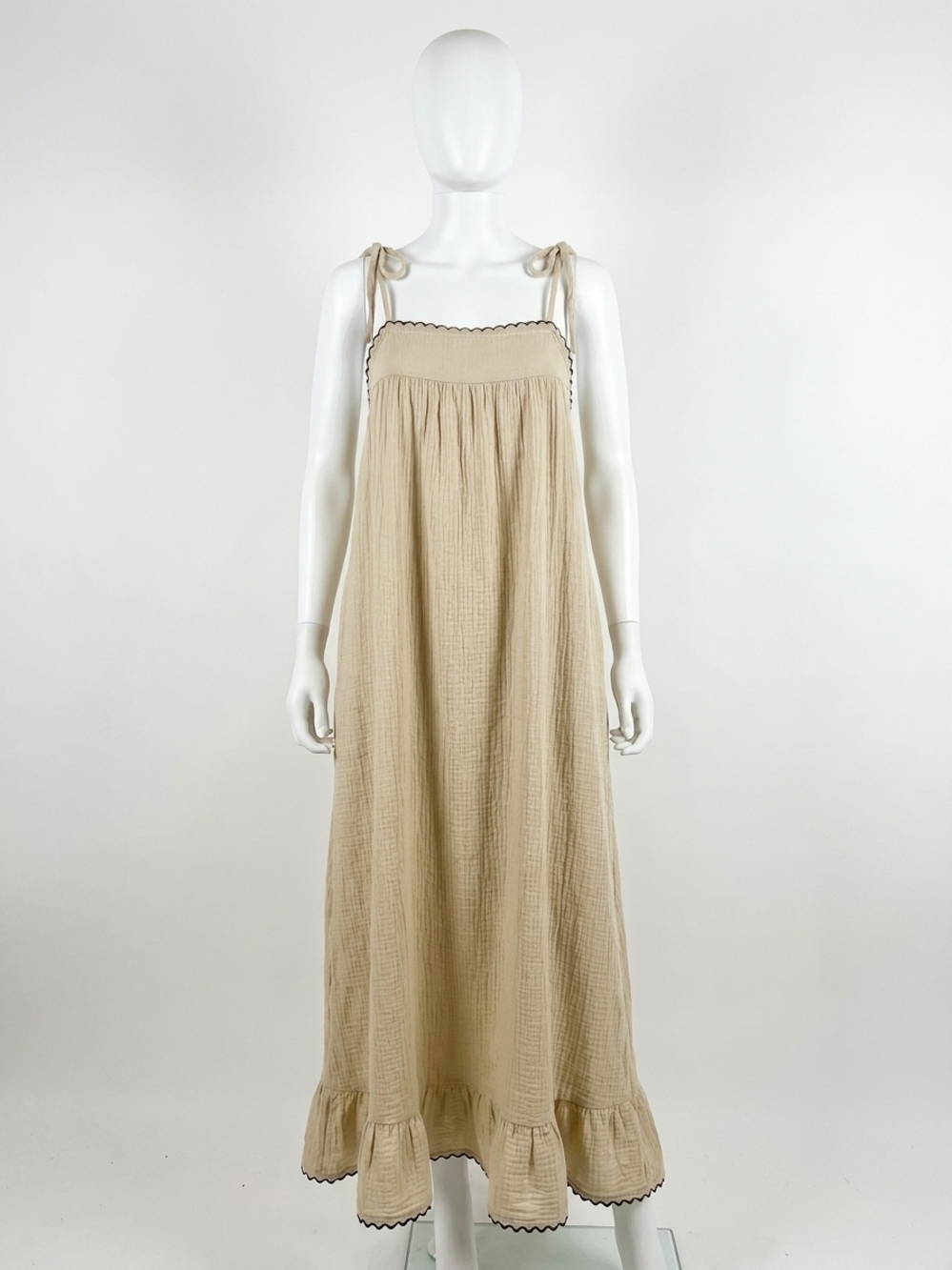 NEW MIOU MUSE whisper embroidered gauze knit maxi dress in beige